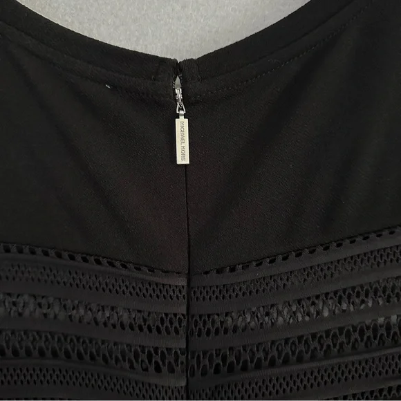 Michael Kors Black A-Line Dress Short Sleeve Ruffle Hem Crew Neck Mesh Insets XL - Picture 8 of 11